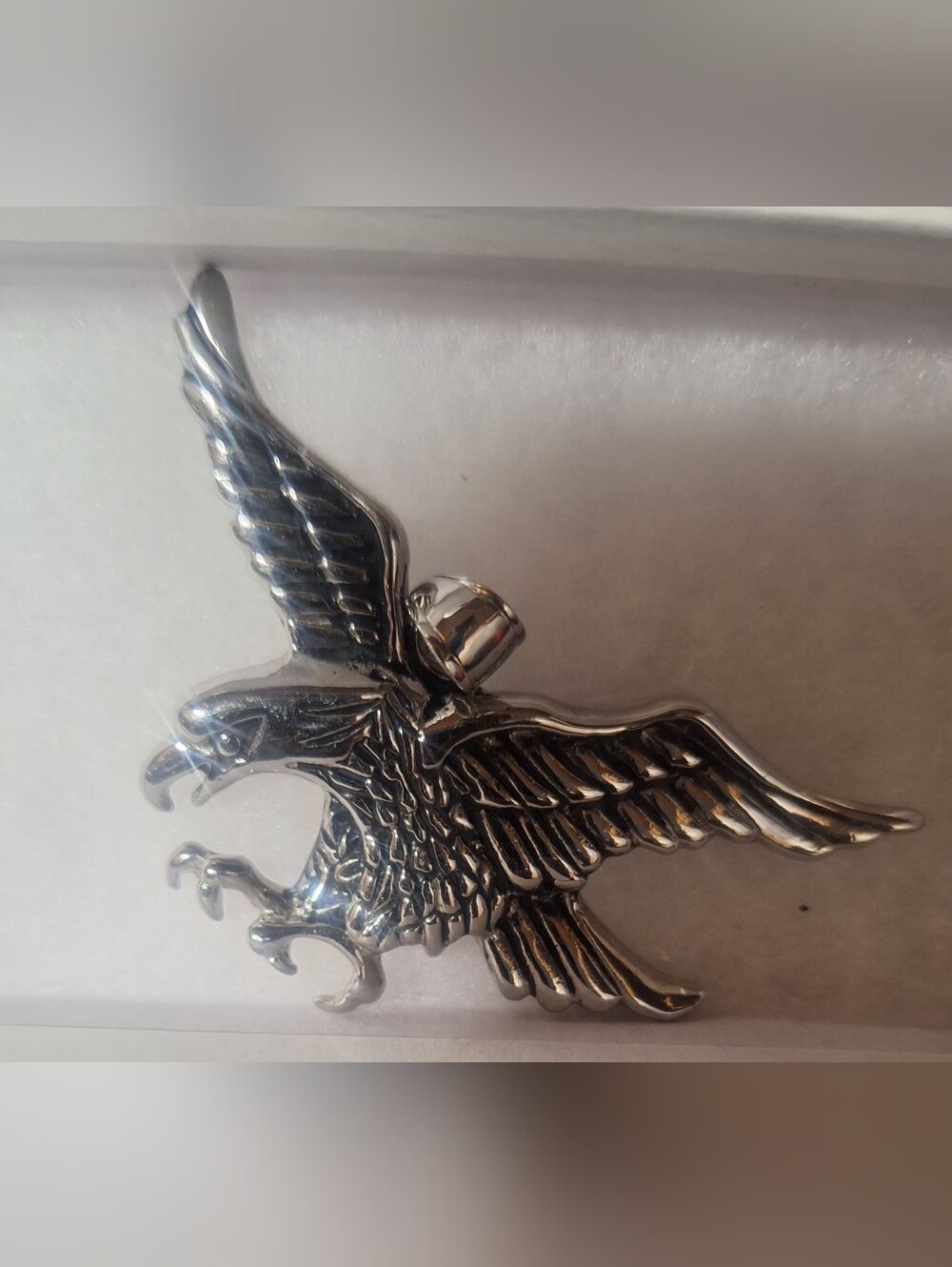Vintage Silver Tone Flying Eagle Pendant Charm - Picture 5 of 6
